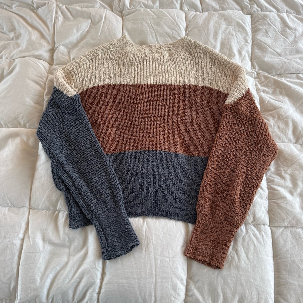 Debut Cream and Brown Crew Neck Sweater